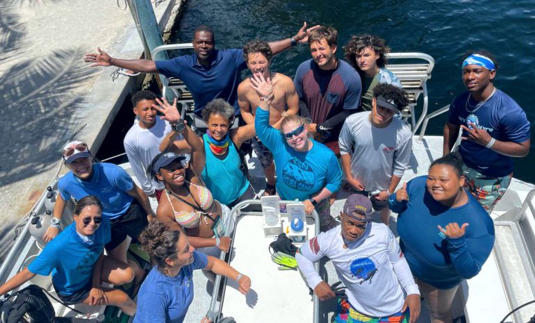 Conservation divers working together underwater